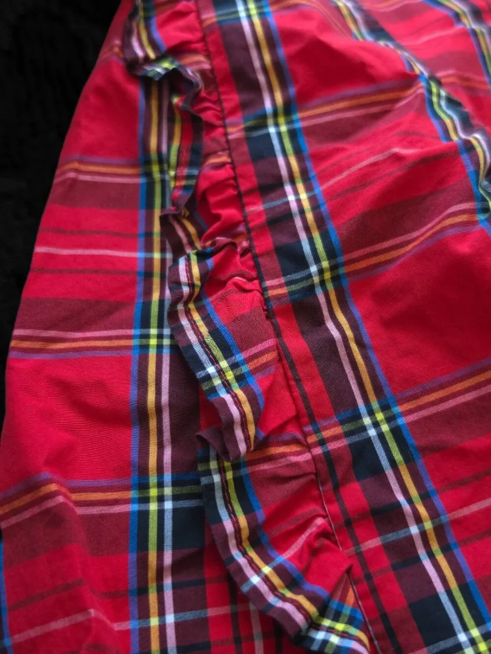 J. Crew Red Ruffle 3/4 Puff Sleeve in Stewart Tartan Black Button Detail EUC Med